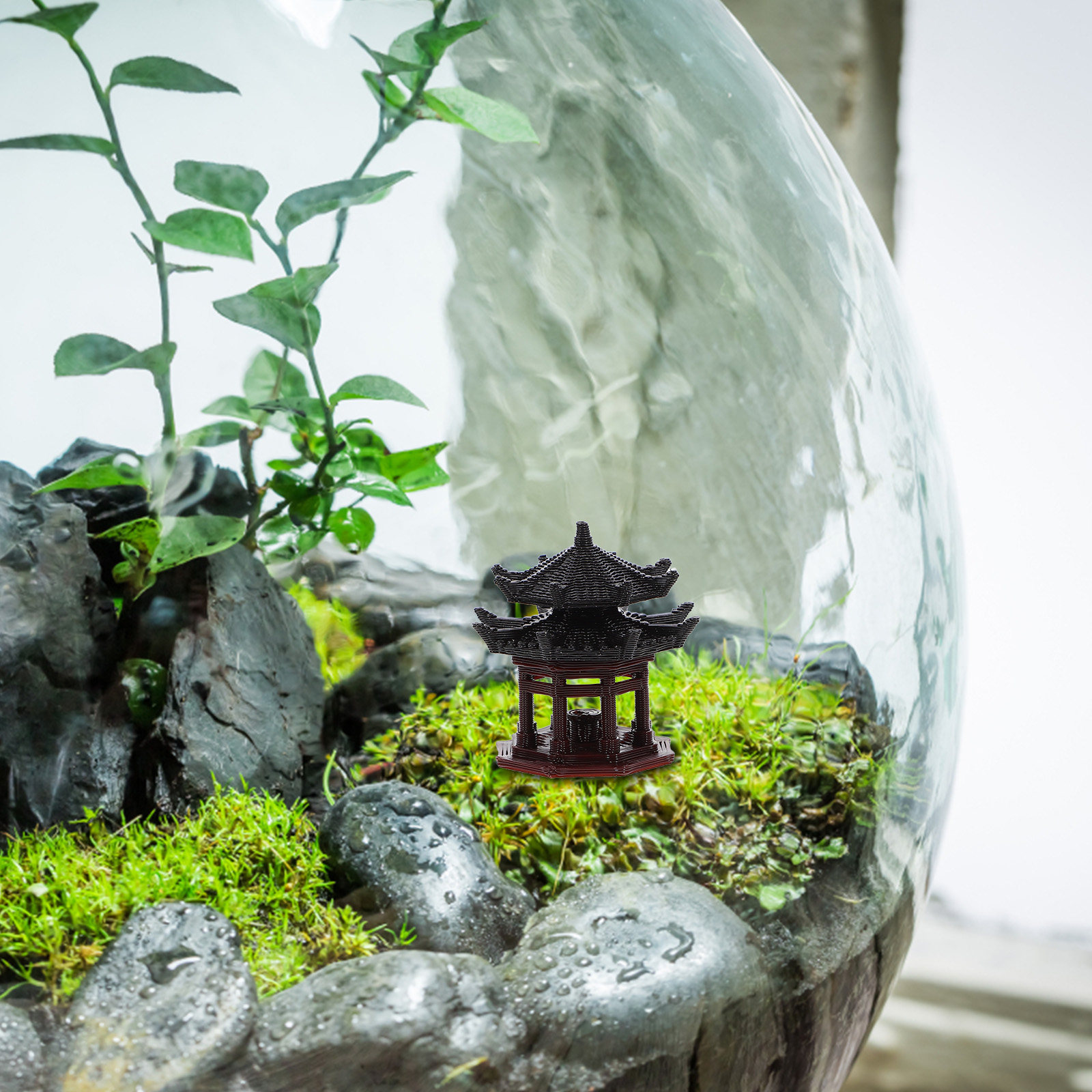 Mini Plastic Pavilion Statue O - Bonsai Garden Landscape Design ulasan dan harga